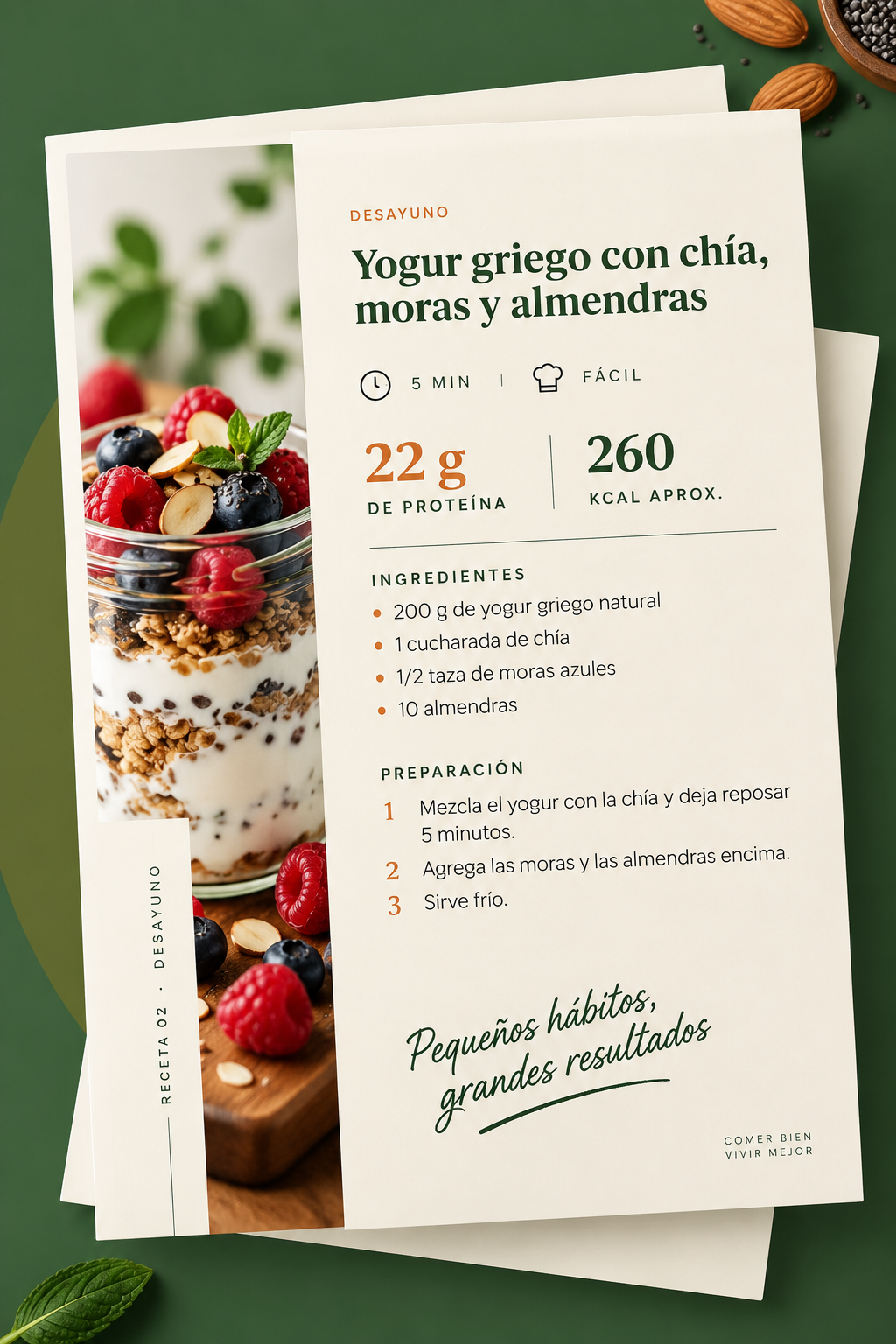 Página interior con una receta alta en proteína